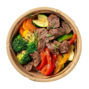 Boiled beef with baked vegetables
